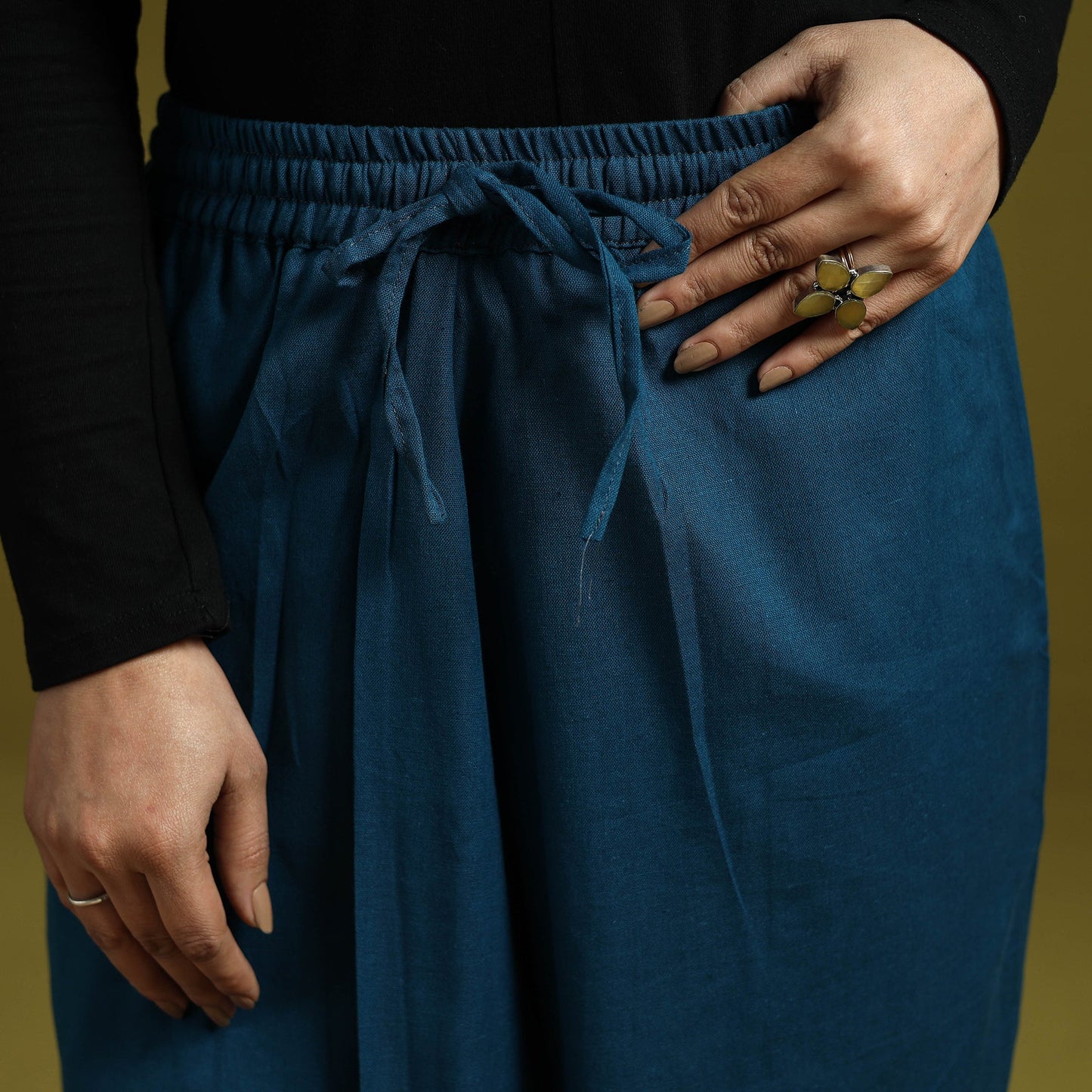 Blue - plain flex cotton elasticated harem pant 17