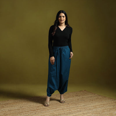 Blue - plain flex cotton elasticated harem pant 17