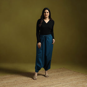 Blue - plain flex cotton elasticated harem pant 17