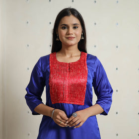  Plain Modal Silk Straight Kurta with Ajrakh Pintuck Patchwork 04 