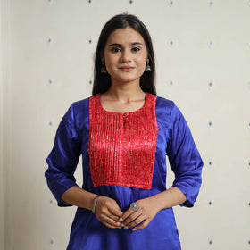  Plain Modal Silk Straight Kurta with Ajrakh Pintuck Patchwork 04 