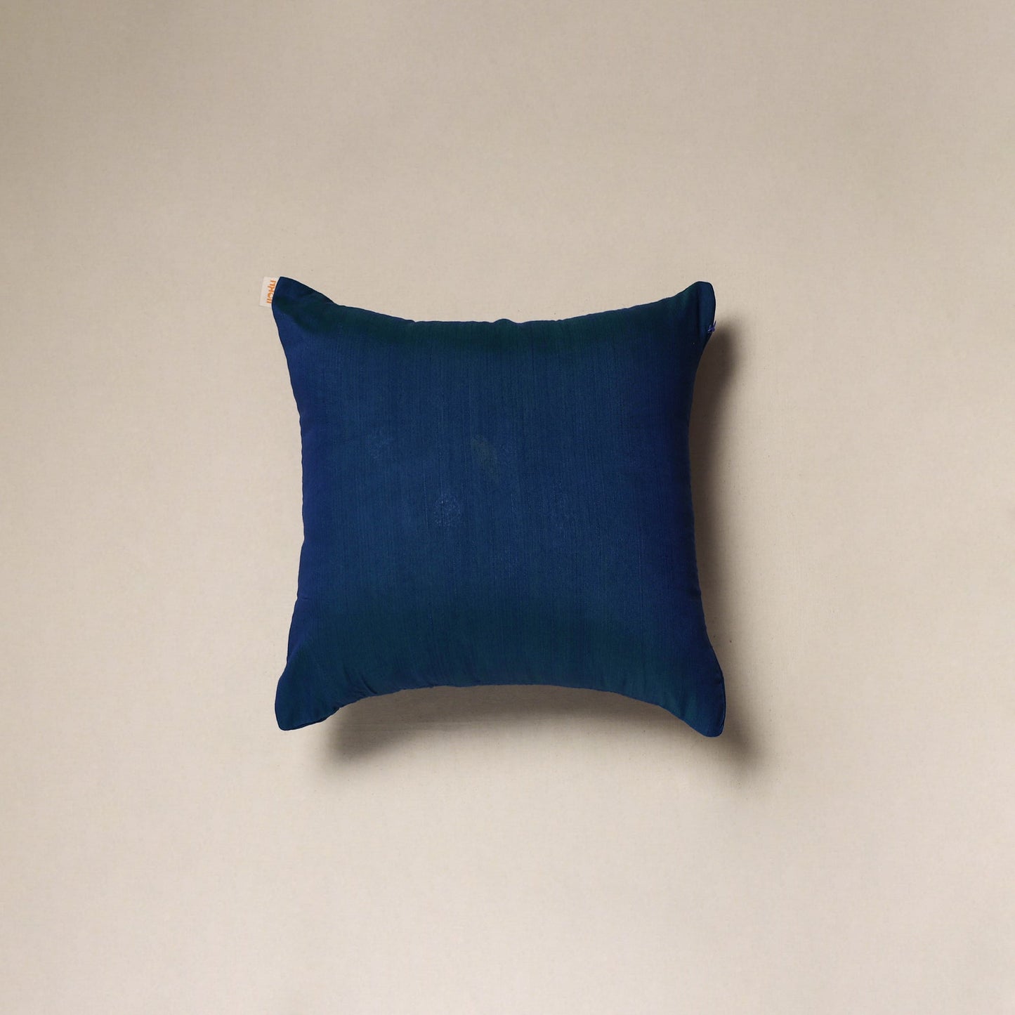 Blue - plain slub silk hand embroidered cushion cover 01