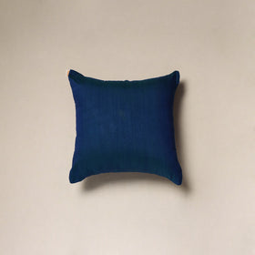 Blue - plain slub silk hand embroidered cushion cover 01