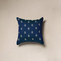 Blue - plain slub silk hand embroidered cushion cover 01