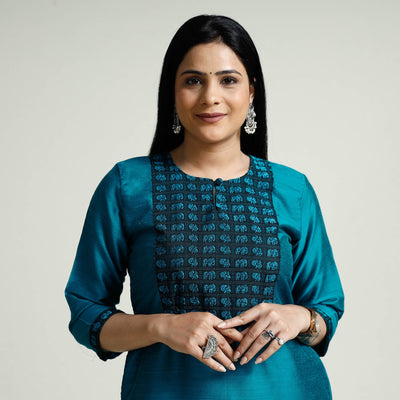  Plain Silk Long Kurta for Women