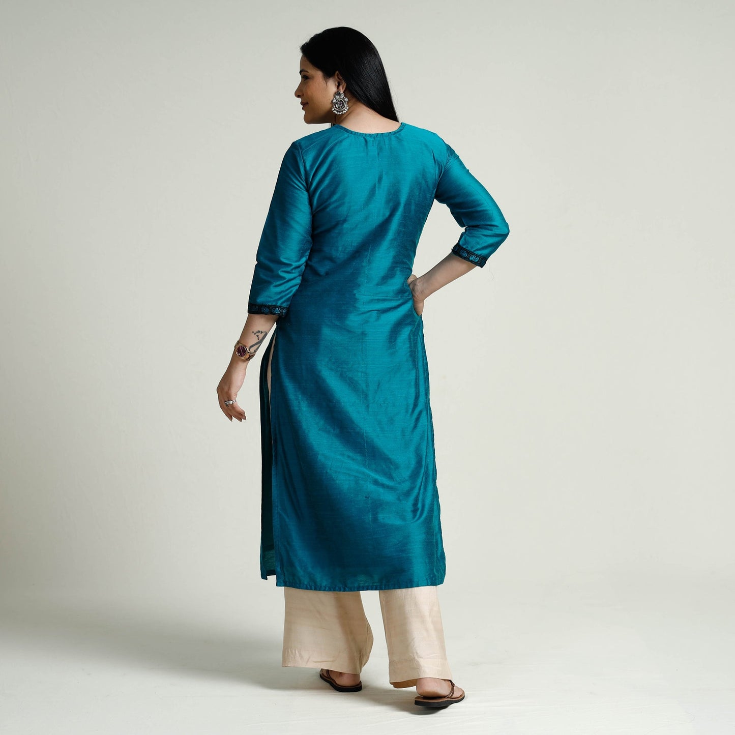  Plain Silk Long Kurta for Women