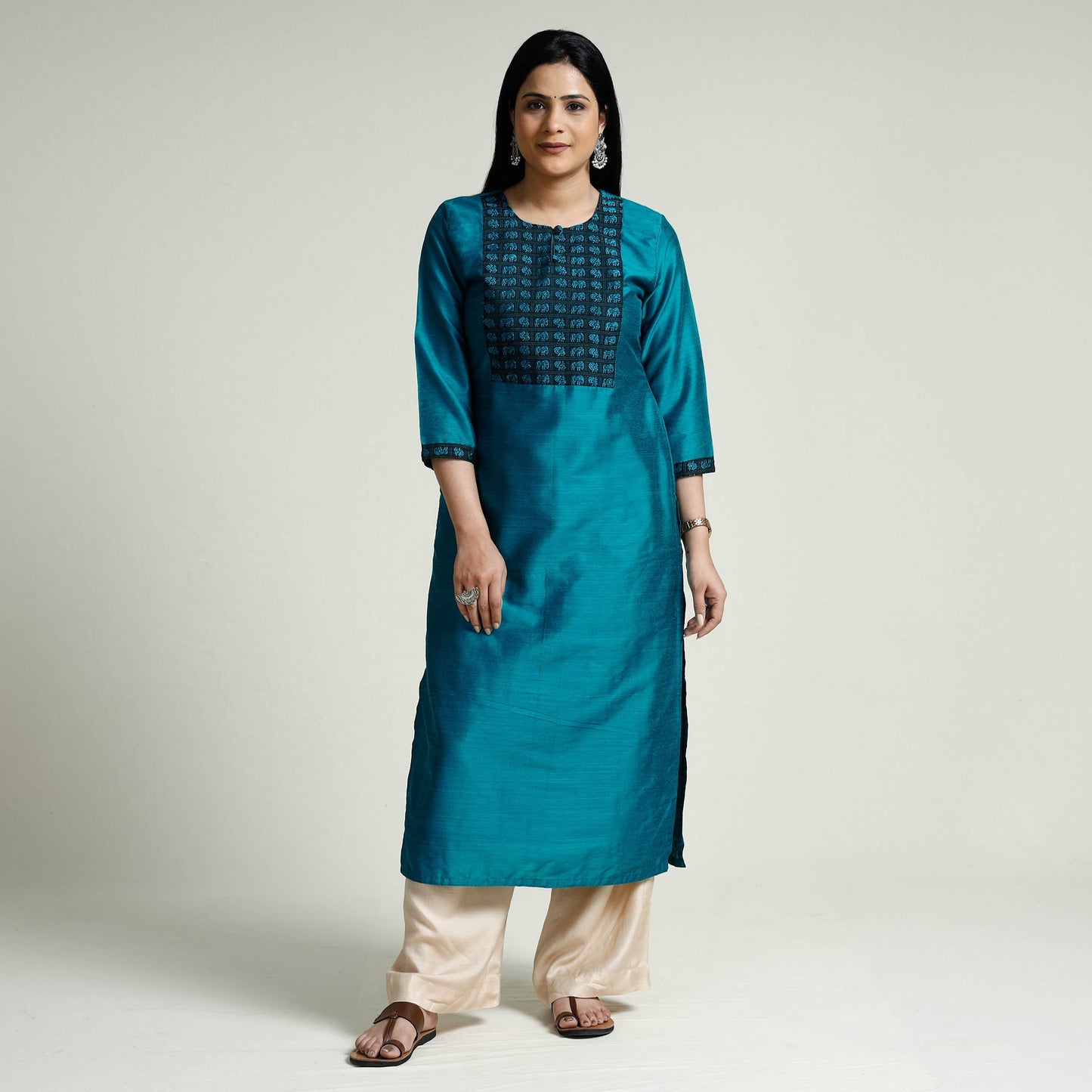  Plain Silk Long Kurta for Women