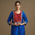 Buy Plain Slub Silk Pintuck Kurta with Ikat Patchwork Online at iTokri.com