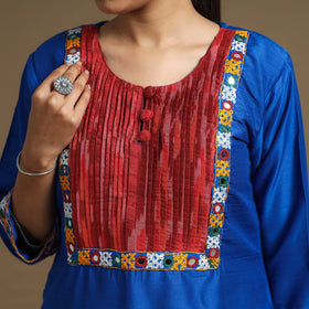 Buy Plain Slub Silk Pintuck Kurta with Ikat Patchwork Online at iTokri.com