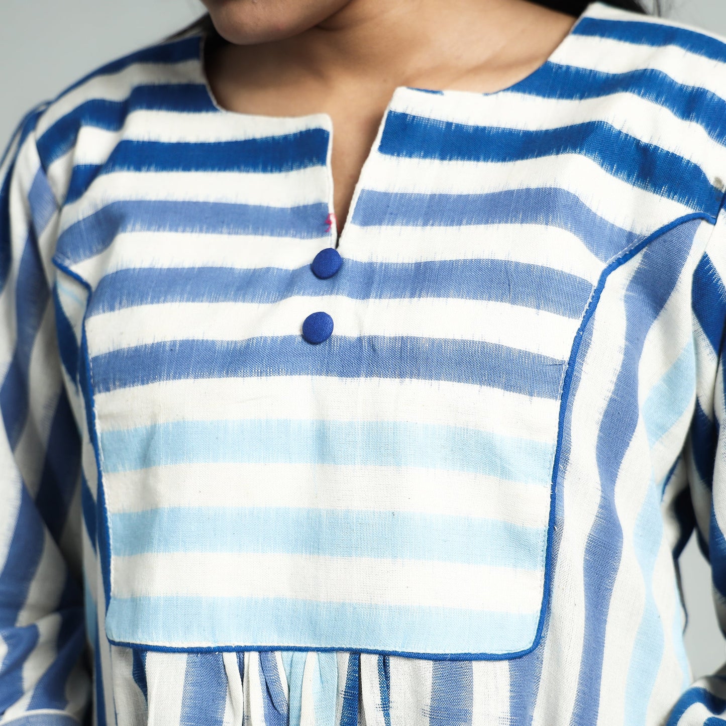 Blue - pochampally double ikat cotton flared dress