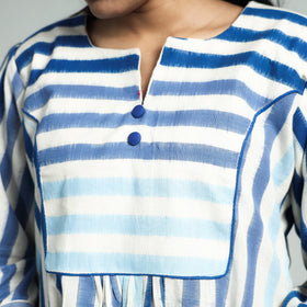Blue - pochampally double ikat cotton flared dress