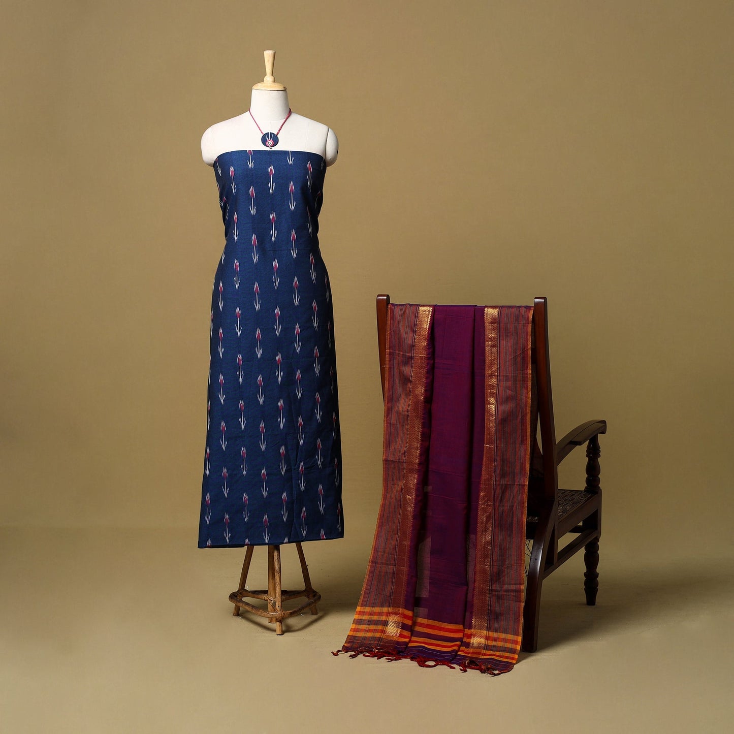 Pochampally ikat cotton 2pc unstitched dress material