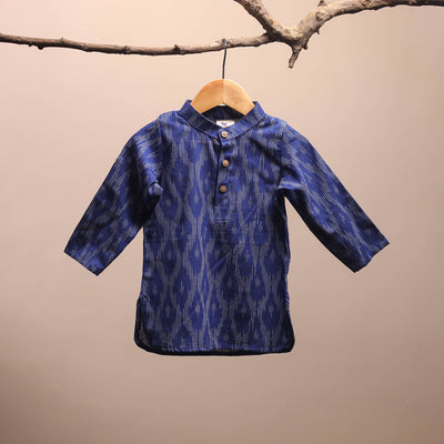 Blue - pochampally ikat cotton kids kurta (6-12 months) 06