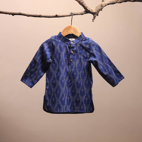 Blue - pochampally ikat cotton kids kurta (6-12 months) 06