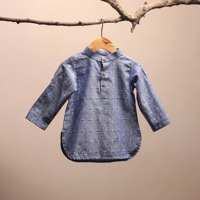 Blue - pochampally ikat cotton kids kurta (6-12 months) 35