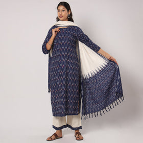 Blue - pochampally ikat cotton kurta with palazzo & dupatta