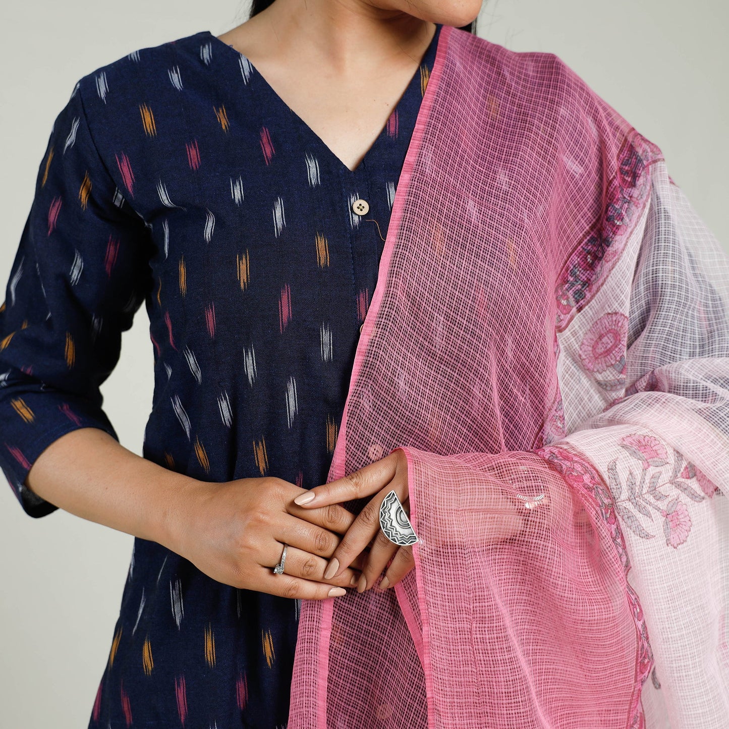 Buy Pochampally Ikat Weave Cotton Kurta with Palazzo & Dupatta Set Online l iTokri.com