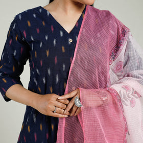 Buy Pochampally Ikat Weave Cotton Kurta with Palazzo & Dupatta Set Online l iTokri.com