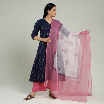 Buy Pochampally Ikat Weave Cotton Kurta with Palazzo & Dupatta Set Online l iTokri.com