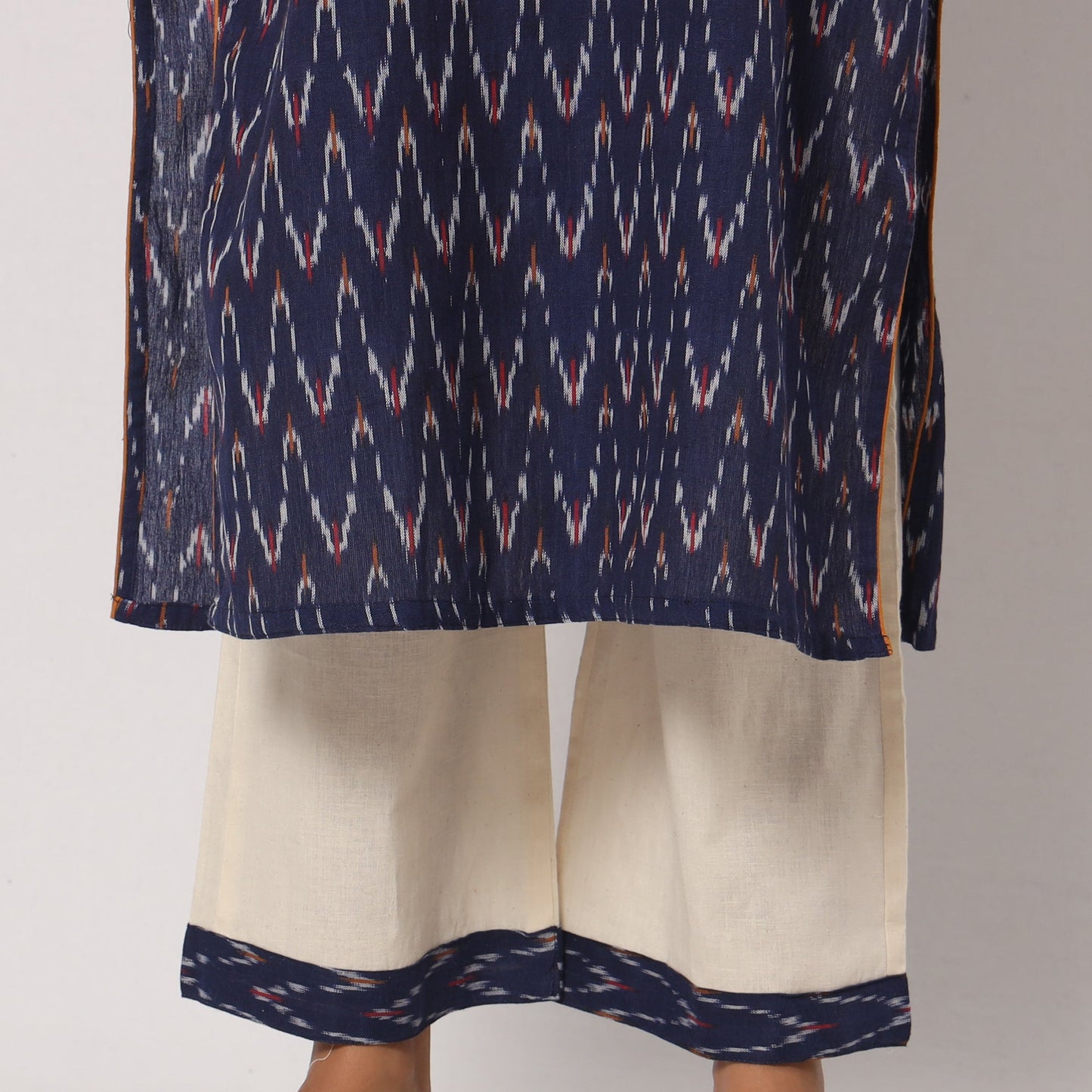 Blue - pochampally ikat cotton kurta with palazzo & dupatta