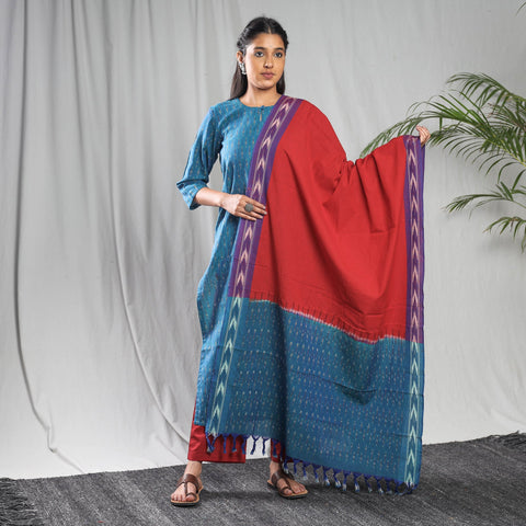 Blue - pochampally ikat cotton kurta with palazzo & dupatta