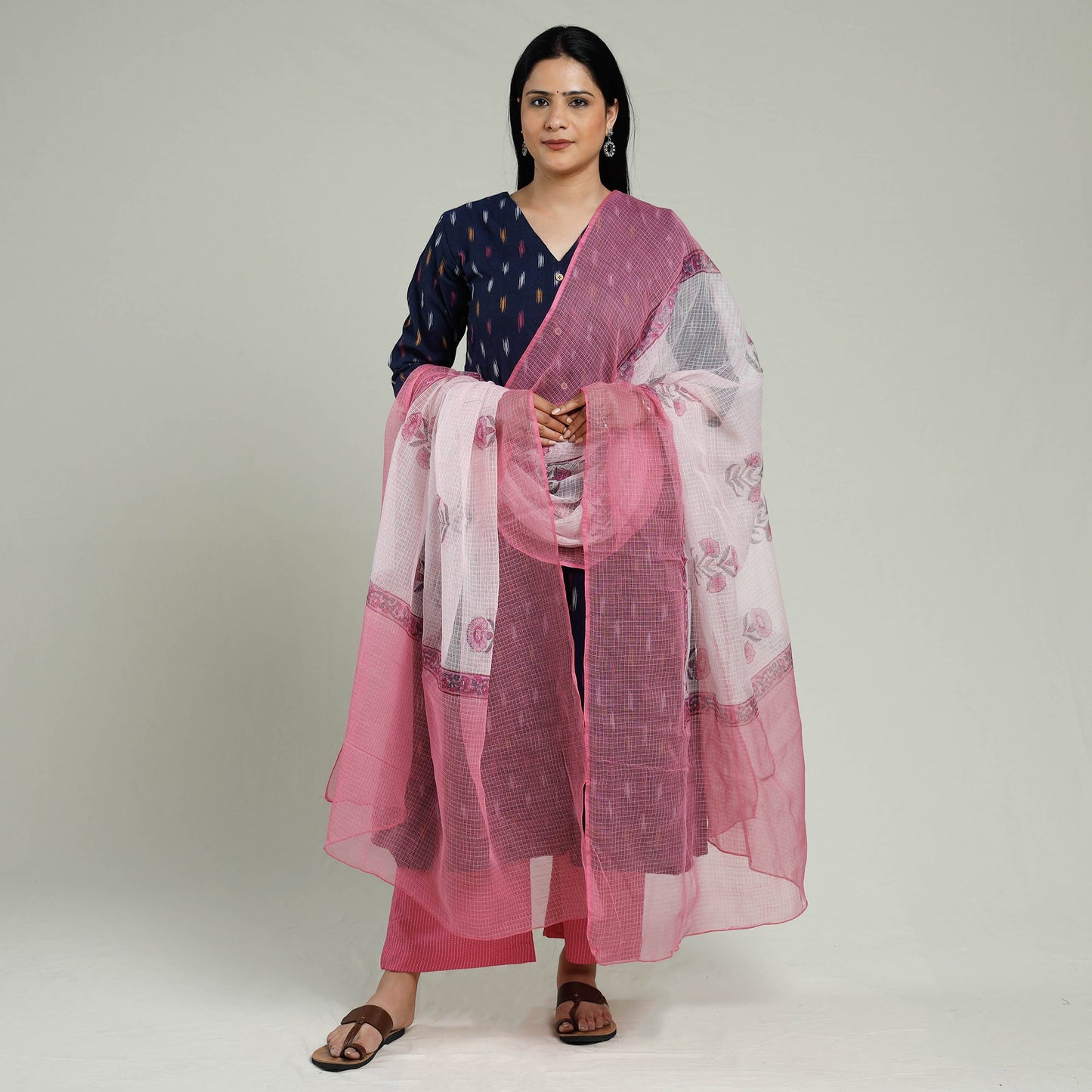 Buy Pochampally Ikat Weave Cotton Kurta with Palazzo & Dupatta Set Online l iTokri.com