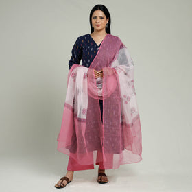 Buy Pochampally Ikat Weave Cotton Kurta with Palazzo & Dupatta Set Online l iTokri.com