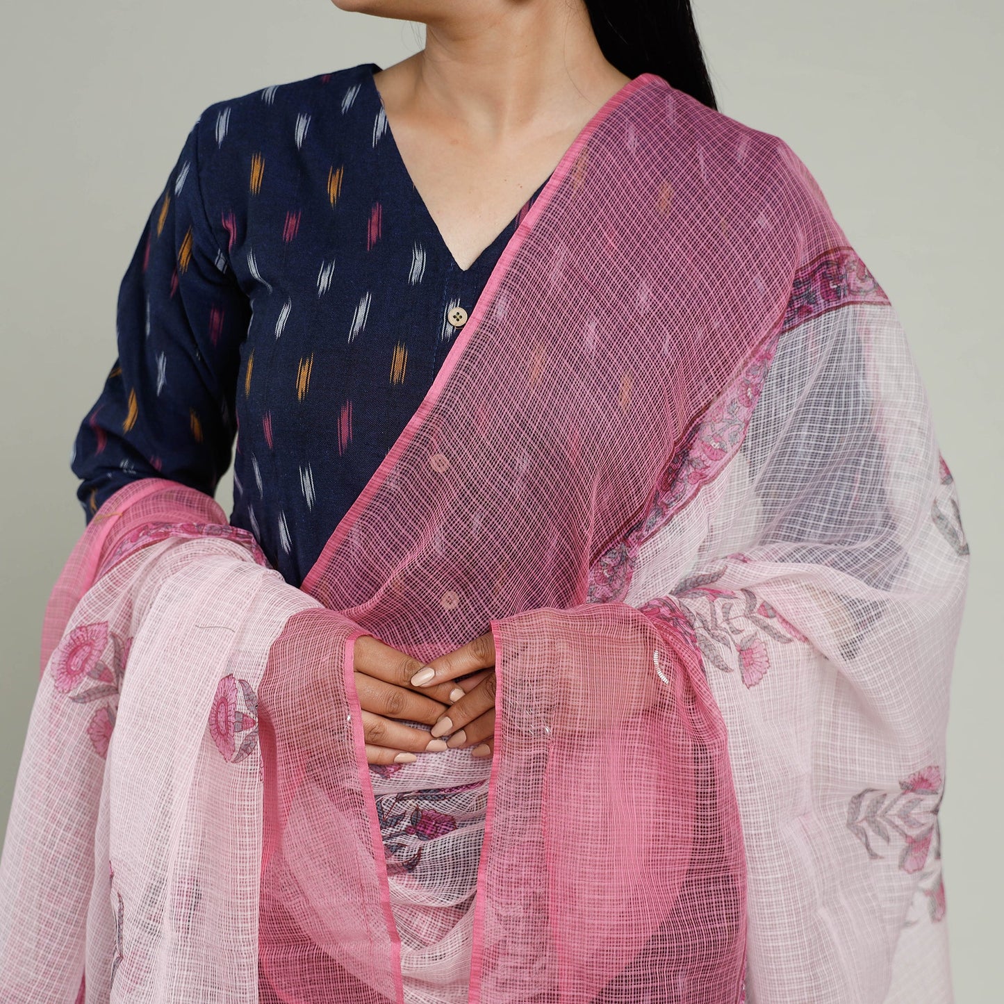 Buy Pochampally Ikat Weave Cotton Kurta with Palazzo & Dupatta Set Online l iTokri.com