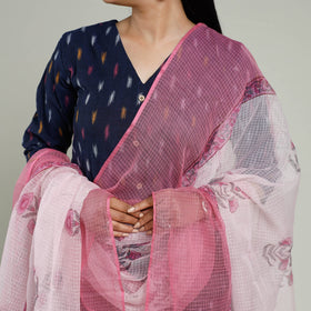 Buy Pochampally Ikat Weave Cotton Kurta with Palazzo & Dupatta Set Online l iTokri.com