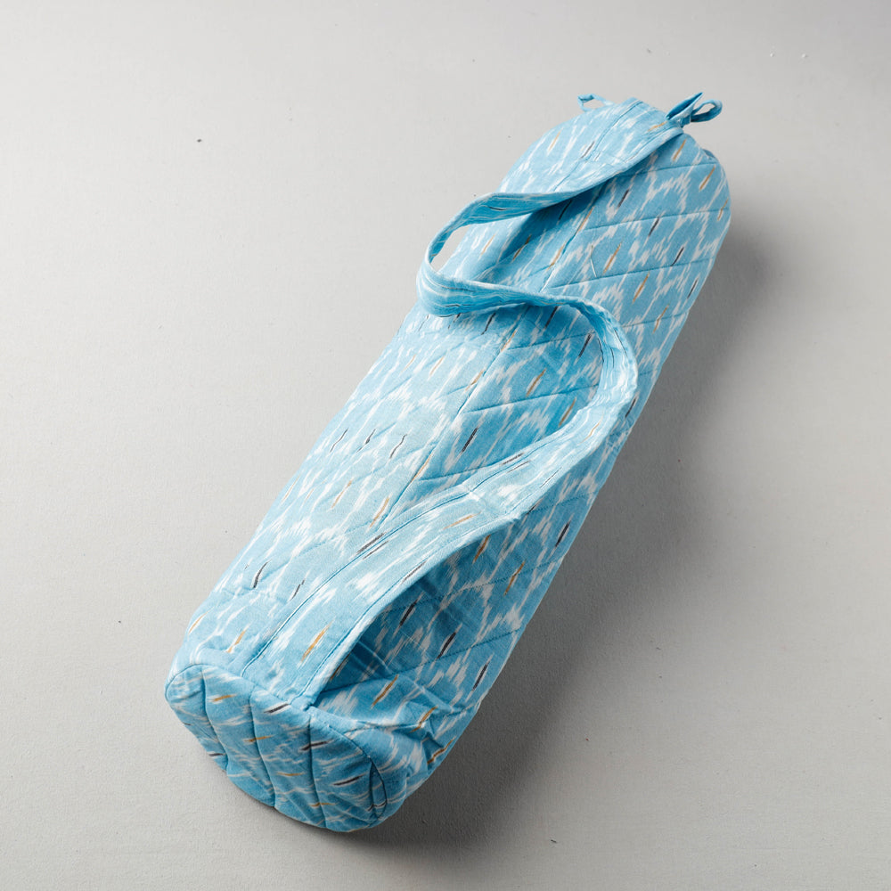 Blue Pochampally Ikat Cotton Quilted Yoga Mat Bag 