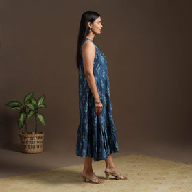 Blue Pochampally Ikat Cotton Tiered Dress for Women