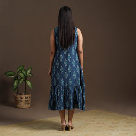 Blue Pochampally Ikat Cotton Tiered Dress for Women