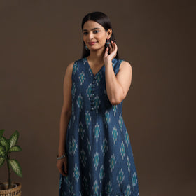 Blue Pochampally Ikat Cotton Tiered Dress for Women