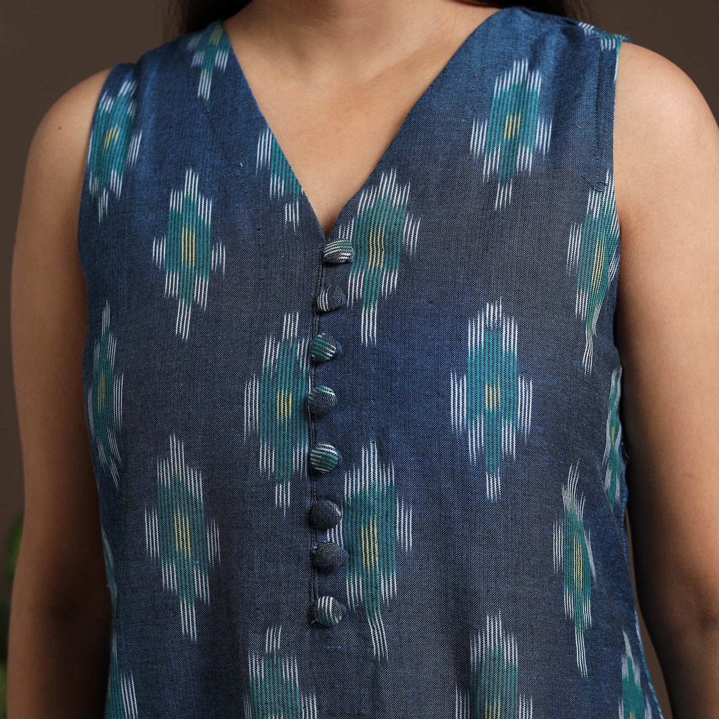 Blue Pochampally Ikat Cotton Tiered Dress for Women