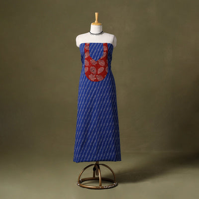 Blue Pochampally Ikat Cotton Unstitched Kurta Material