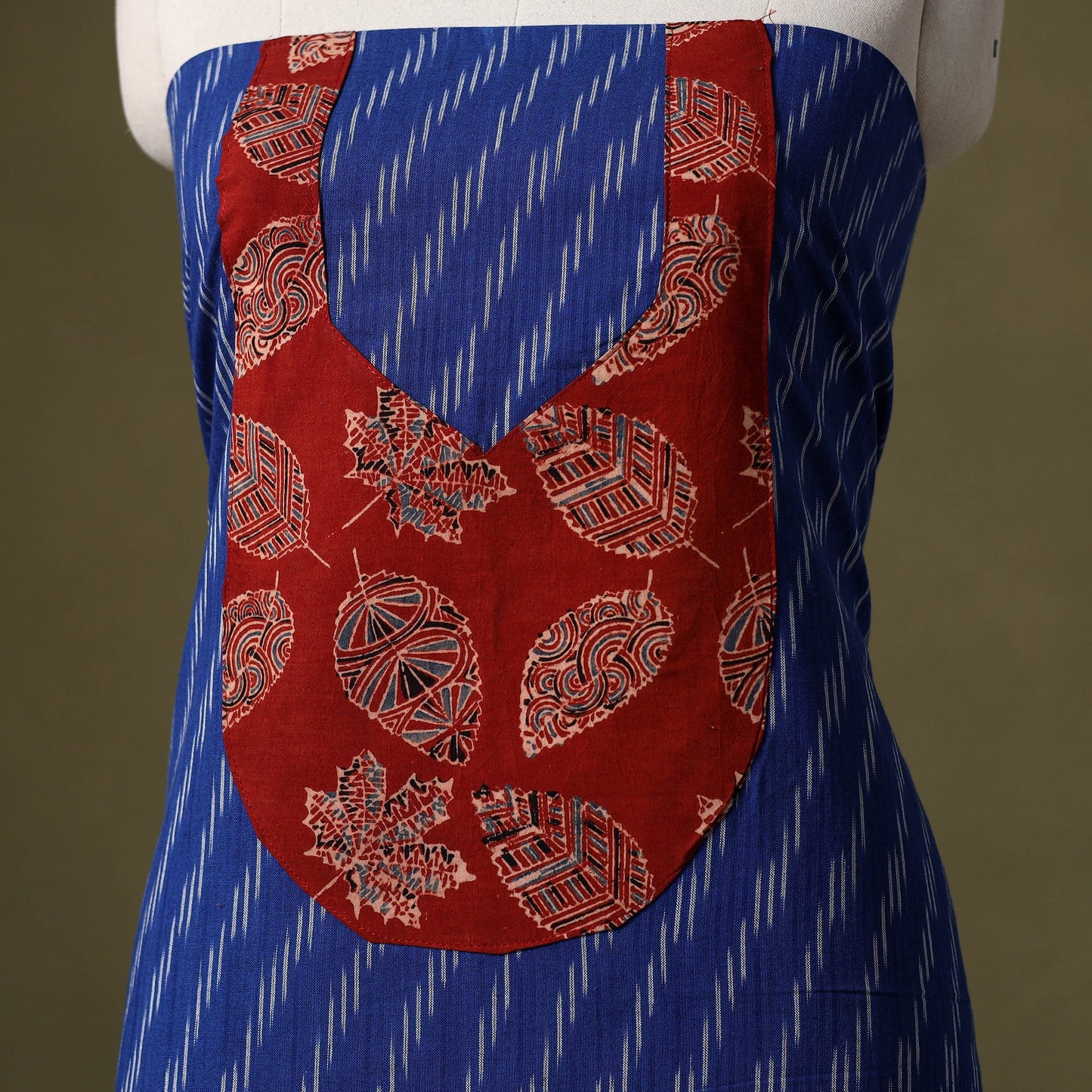 Blue Pochampally Ikat Cotton Unstitched Kurta Material