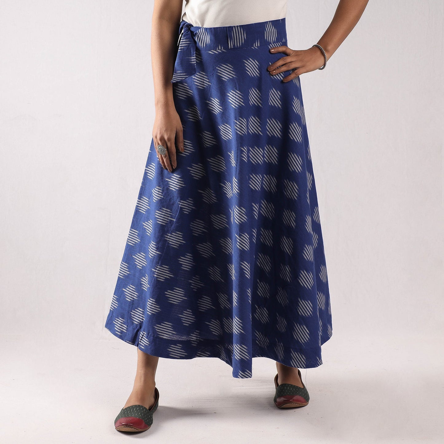 Blue - pochampally ikat cotton wrap around skirt