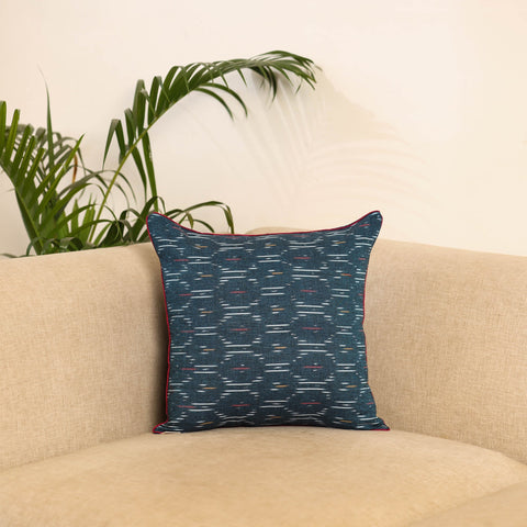 Blue - pochampally ikat cushion cover 09 - handcrafted