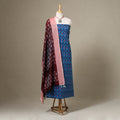 Blue Pochampally Ikat Handloom Dress Material with Jewellery Set