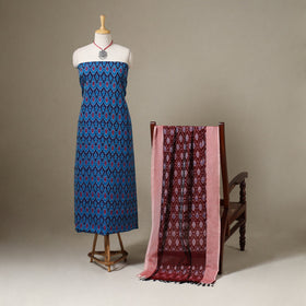 Blue Pochampally Ikat Handloom Dress Material with Jewellery Set