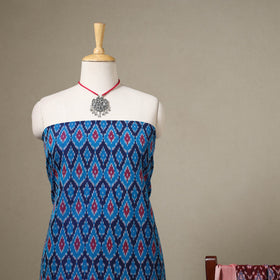 Blue Pochampally Ikat Handloom Dress Material with Jewellery Set