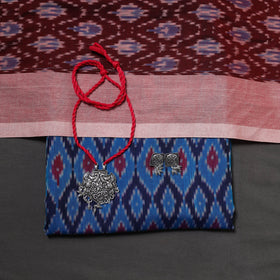Blue Pochampally Ikat Handloom Dress Material with Jewellery Set