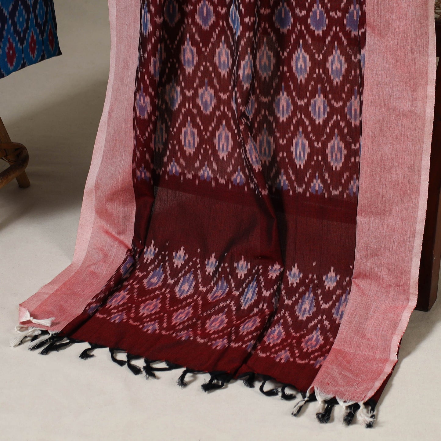 Blue Pochampally Ikat Handloom Dress Material with Jewellery Set