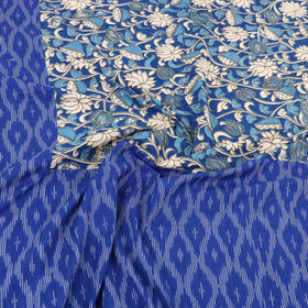 Blue Pochampally Ikat with Kalamkari Patch Cotton Bedsheet Set