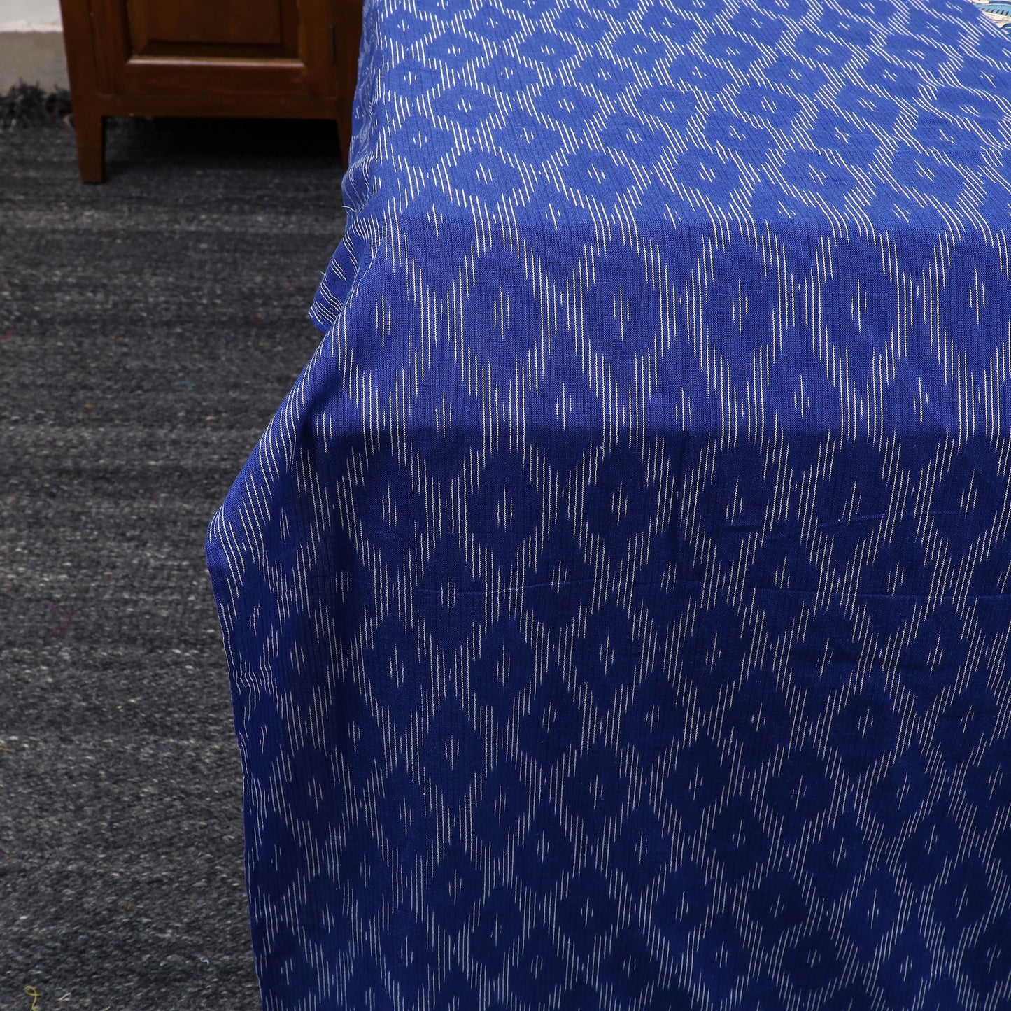Blue Pochampally Ikat with Kalamkari Patch Cotton Bedsheet Set