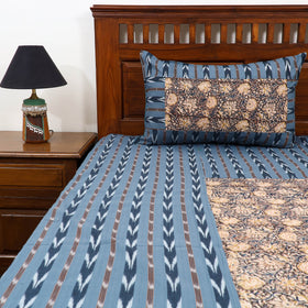 Pochampally Ikat with Kalamkari Patch Cotton Bedsheet Set