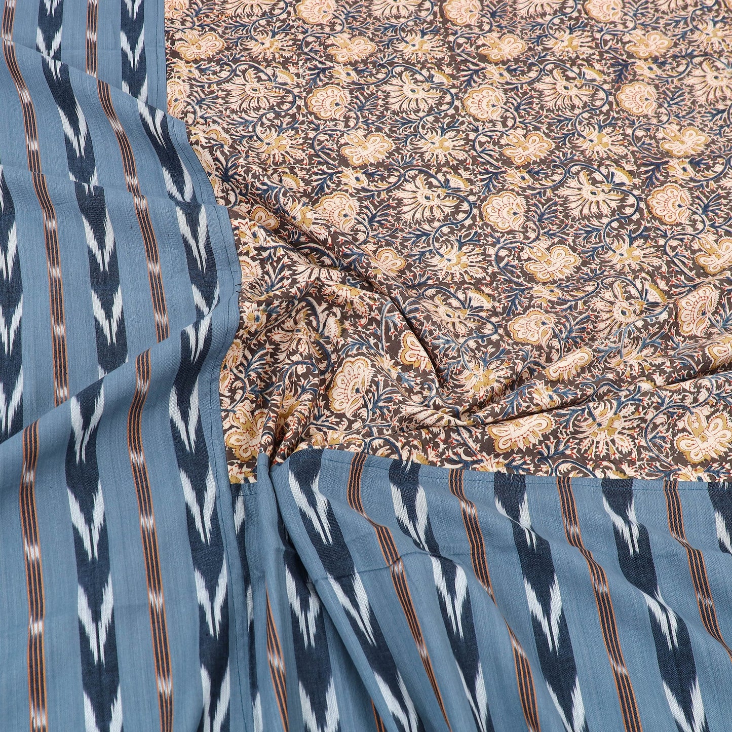 Pochampally Ikat with Kalamkari Patch Cotton Bedsheet Set