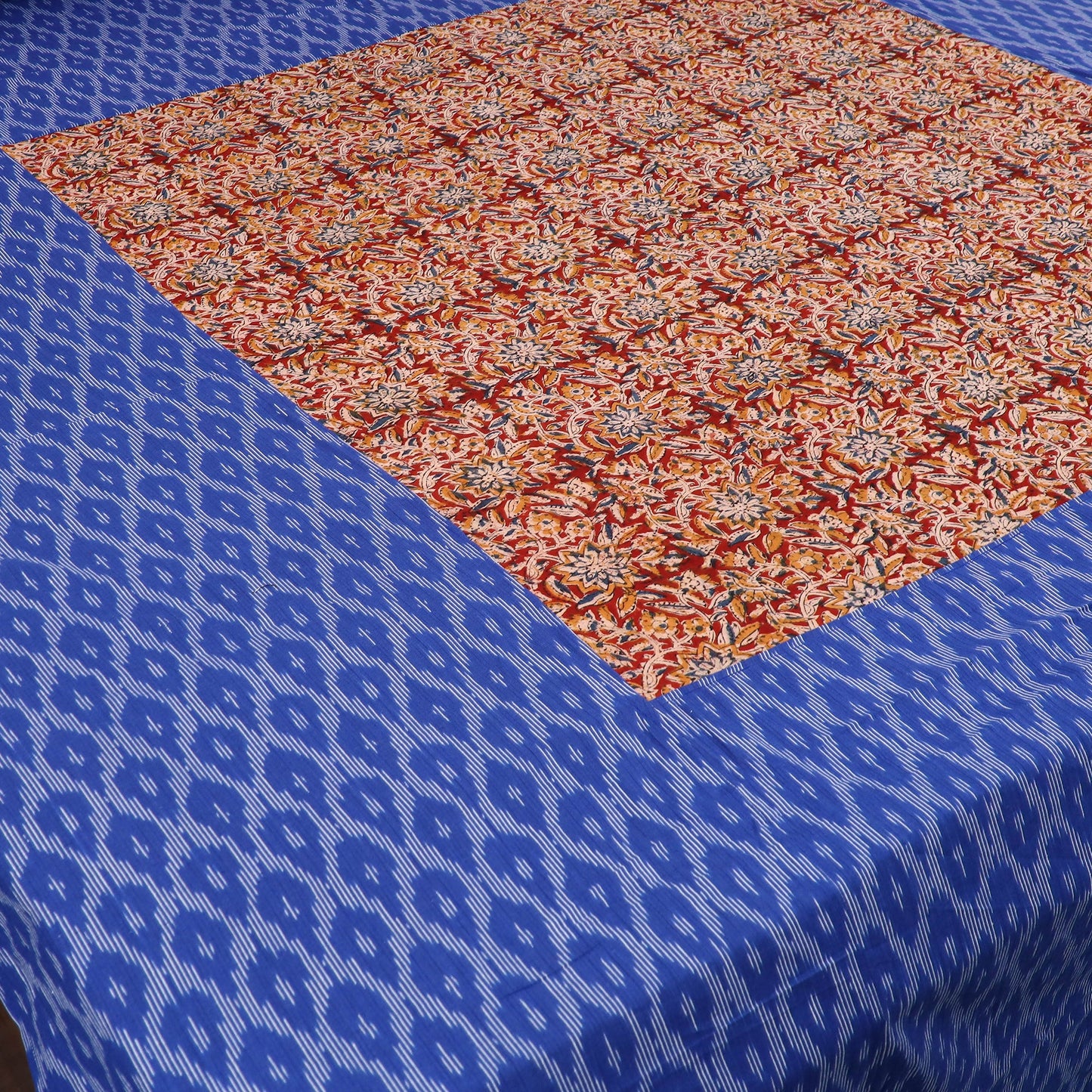 Blue - pochampally ikat with kalamkari patch cotton