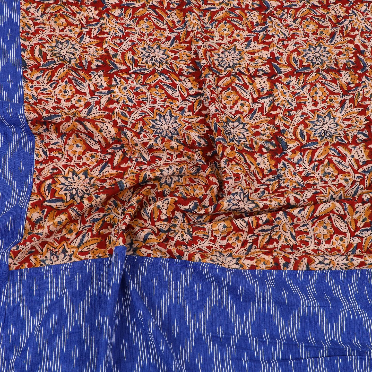 Blue - pochampally ikat with kalamkari patch cotton