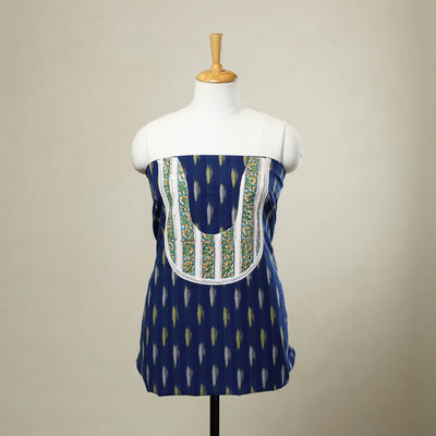 Blue - pochampally ikat patchwork cotton unstitched kurta